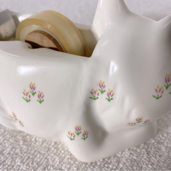 Vintage Floral Ceramic Kitty Cat Tape Dispenser - Picture 8 of 12